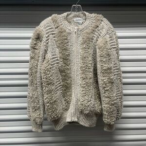Vintage Sideffects‎ Sandy Brown/Cream Fuzzy Knit Sweater.